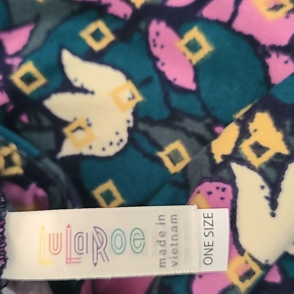LuLaRoe OS One Size Leggings Stretch Green With Pink Flowers